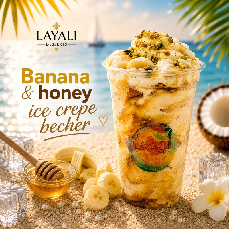 Banana & honey ice crepe becher